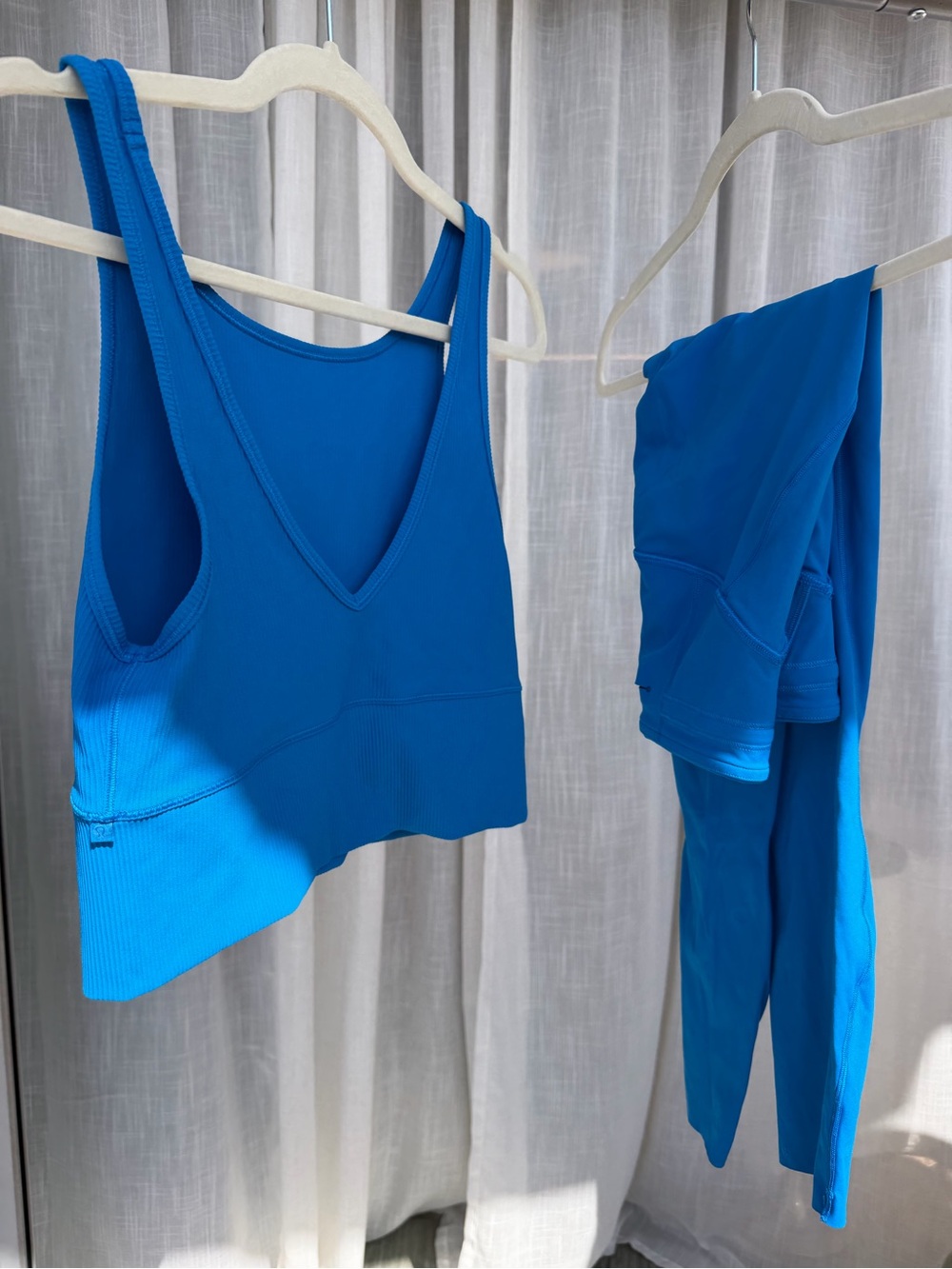 lululemon athletica Electric Blue Ribbed Crop Tank & Leggings Set - Picture 3 of 5